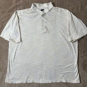 Grand Slam TOUR Mens Polo Shirt Cream Tan Micro Stripe Short Sleeve Penguin Logo